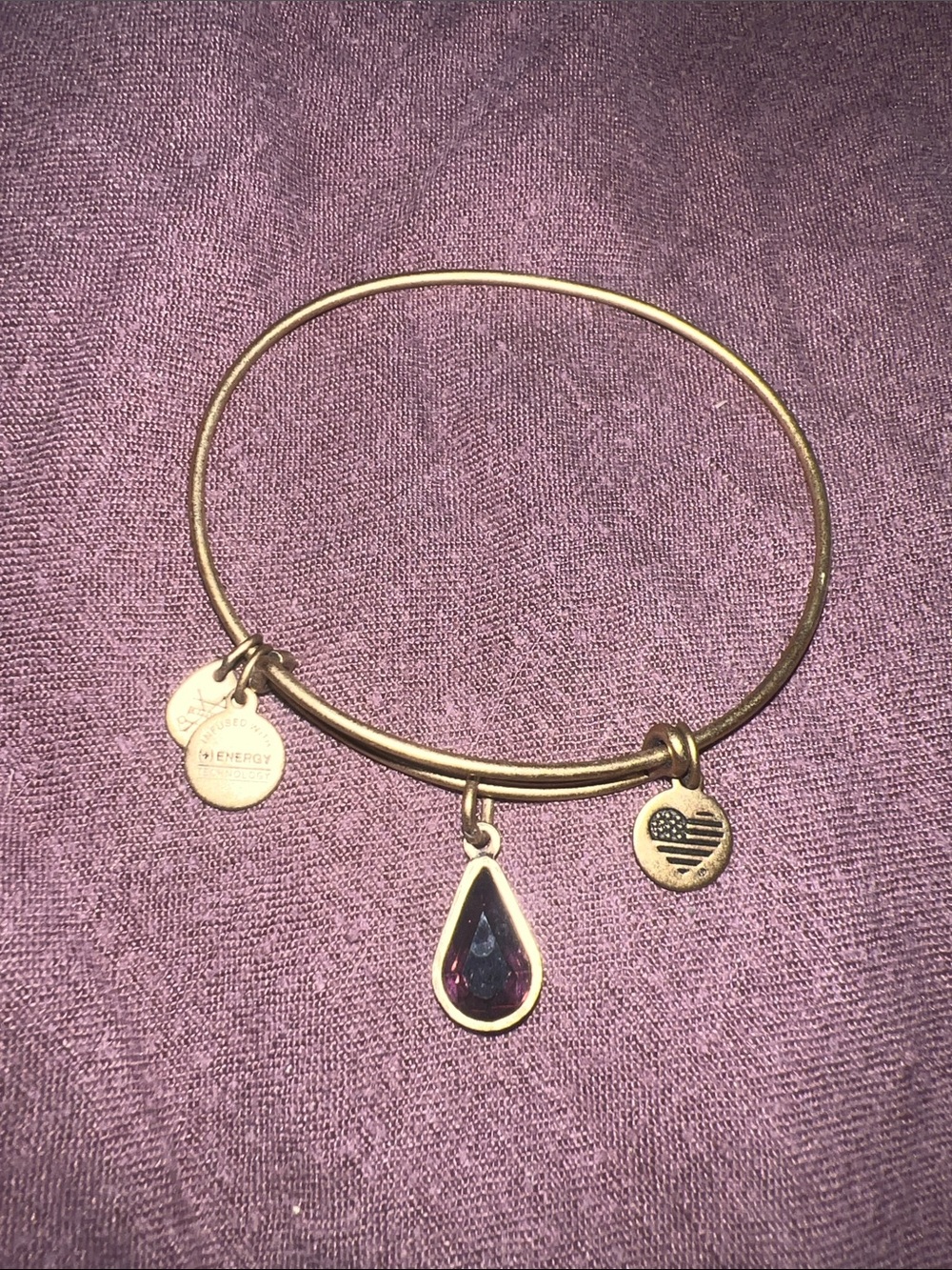Gold-Tone Teardrop Charm Bangle Bracelet with Purple Stone - Alex and Ani